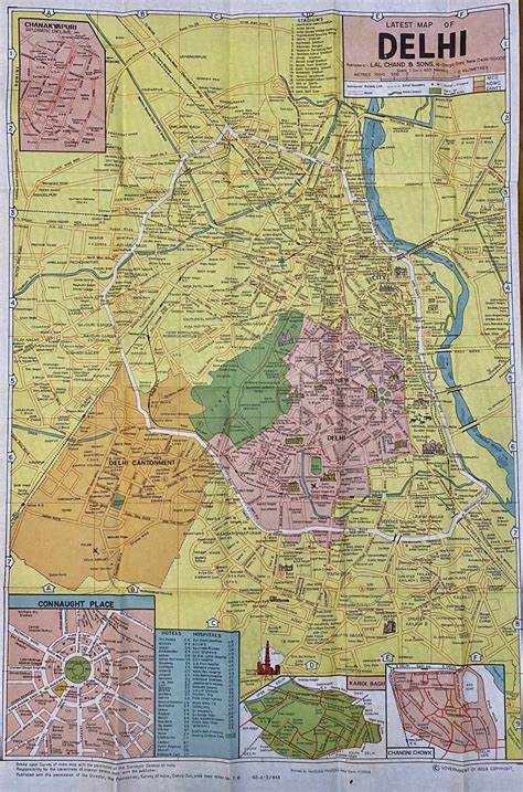 1990 Map of Delhi. Published by Messrs. Lal Chand & Sons, Darya Ganj ...