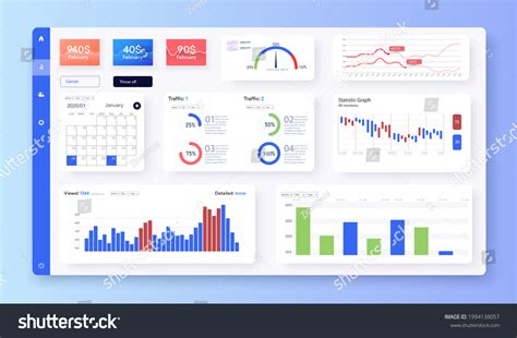 Dashboard ui. Statistic graphs data charts and diagrams infographic template. User admin panel ...