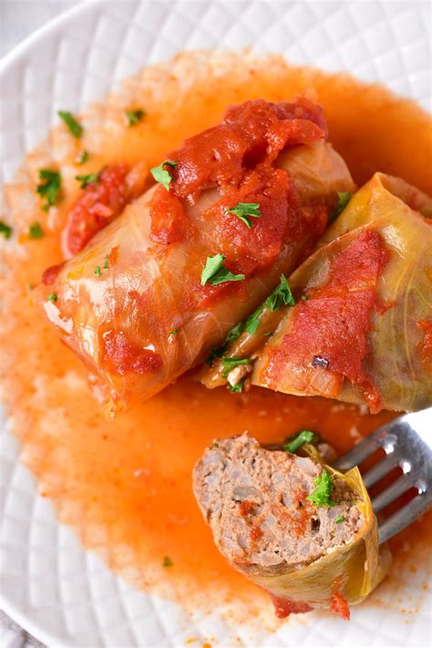 Stuffed Cabbage Rolls with Tomato Sauce - Sweet Pea's Kitchen