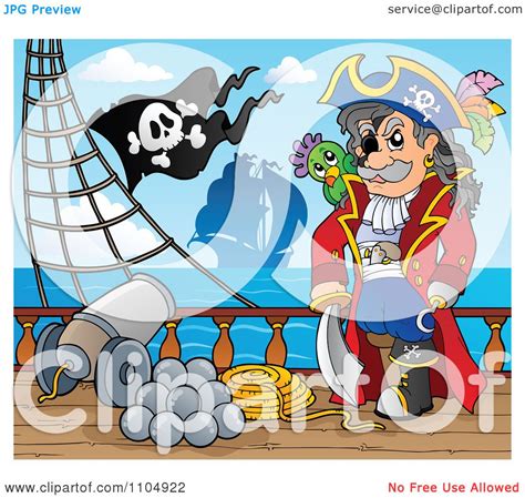 Clipart Pirate Captain On A Ship Deck With A Canon - Royalty Free ...