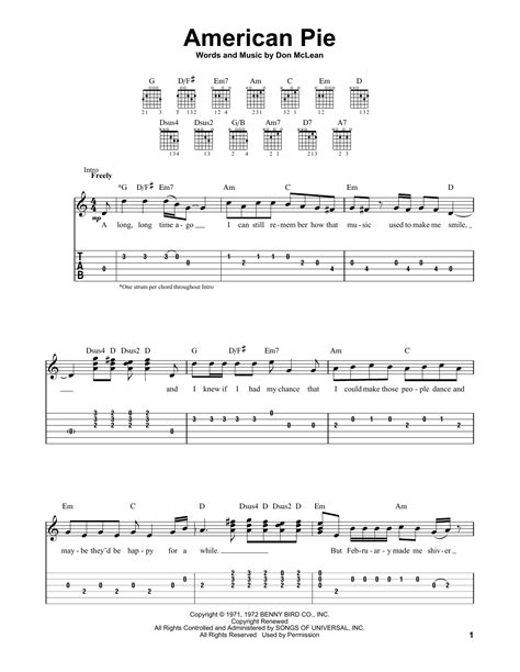 Don McLean "American Pie" Sheet Music Notes, Chords | Easy Guitar Tab ...