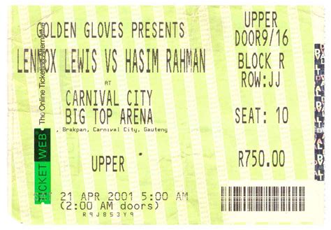 Lennox Lewis vs Hasim Rahman ticket | African Ring