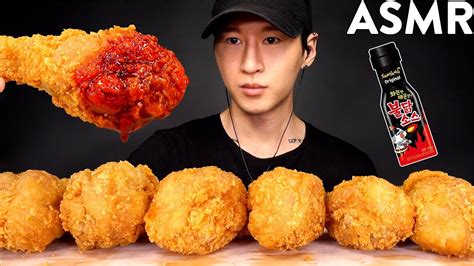 ASMR FRIED CHICKEN with SPICY FIRE SAUCE MUKBANG (No Talking) EATING ...