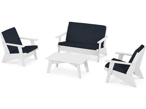 POLYWOOD® Riviera Modern Recycled Plastic 4 Piece Outdoor Lounge Set | PWPWS3902