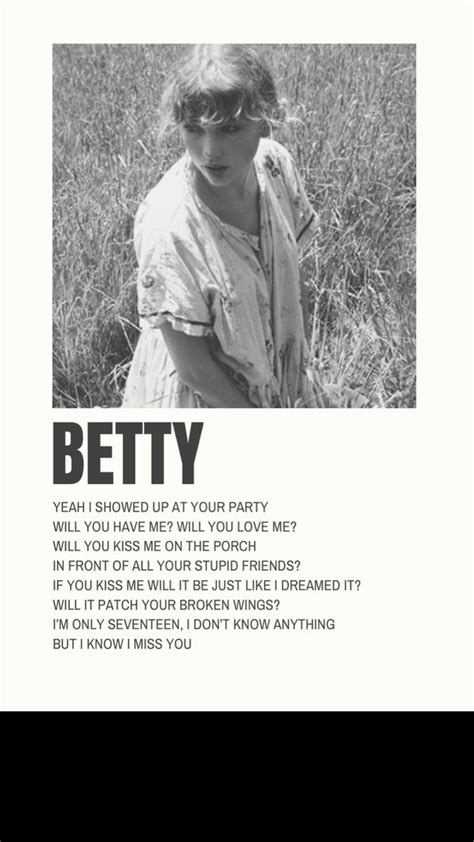 betty song poster | Taylor swift lyrics, Taylor swift posters, Taylor ...