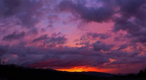 Purple Sunset in the Mountains, Dramatic Sky, Purple Sunset Stock Image ...