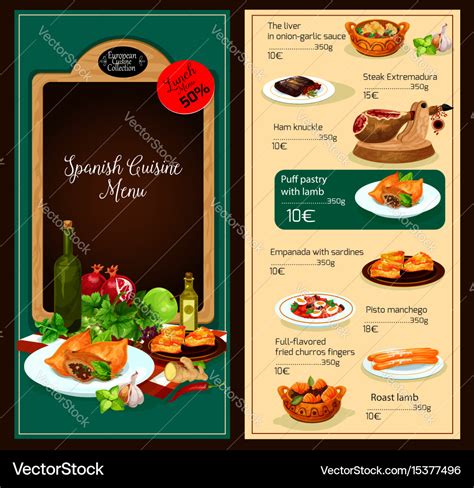 Menu template of spanish cuisine restaurant Vector Image