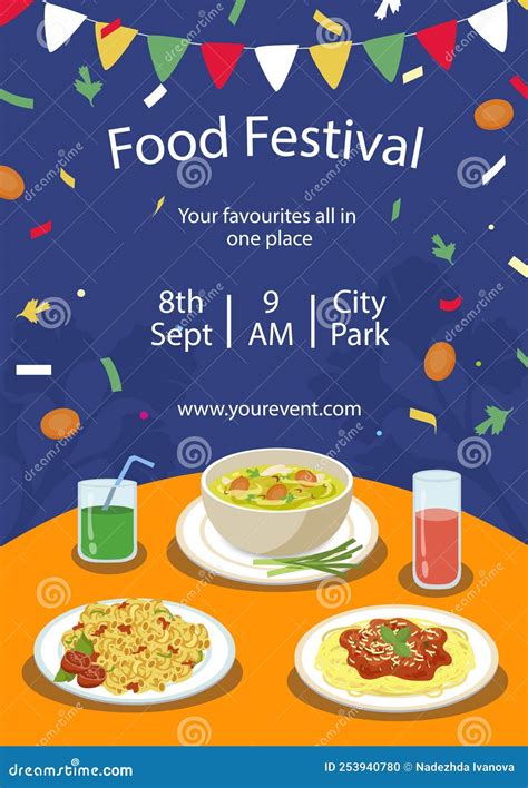 Hand Drawn Food Festival Poster Design Vector Illustration Stock Vector - Illustration of ...