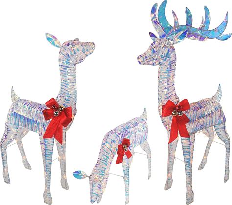 3-Piece Iridescent Reindeer Family - Lighted Deer Set - 210 Lights 52" Buck 44" Doe 28" Fawn ...