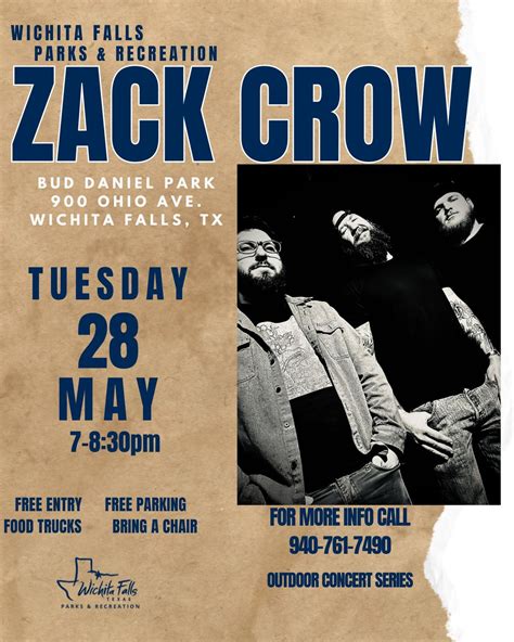 Zack Crow in concert - City of Wichita Falls Parks & Recreation | Bud Daniels Park, Wichita ...