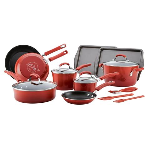 Rachael Ray 16-Piece Classic Brights Porcelain Nonstick Pots and Pans ...