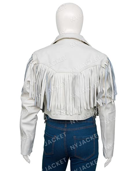 Totally Killer 2023 Kiernan Shipka White Fringe Jacket | NY Jacket