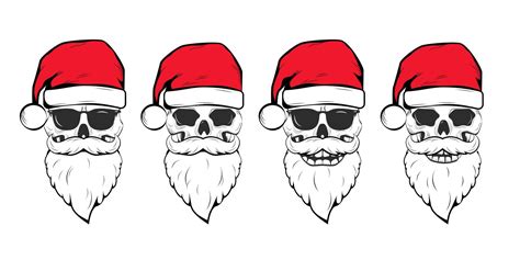 Skull of Santa Claus, set, line art tattoo 4685014 Vector Art at Vecteezy