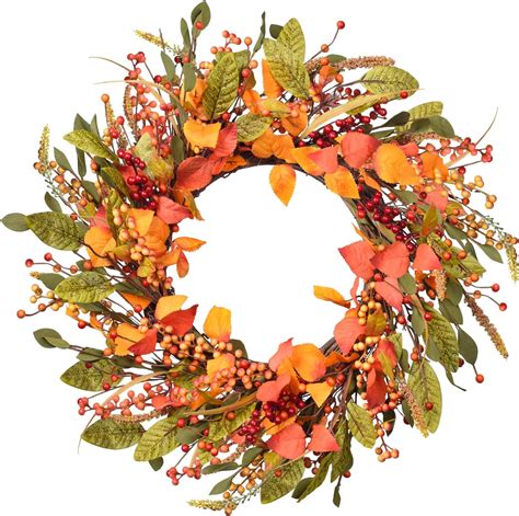 Amazon.com: DearHouse Fall Wreath Red Berry Wreath,18 inch Artificial Autumn Maple Leaf Harvest ...