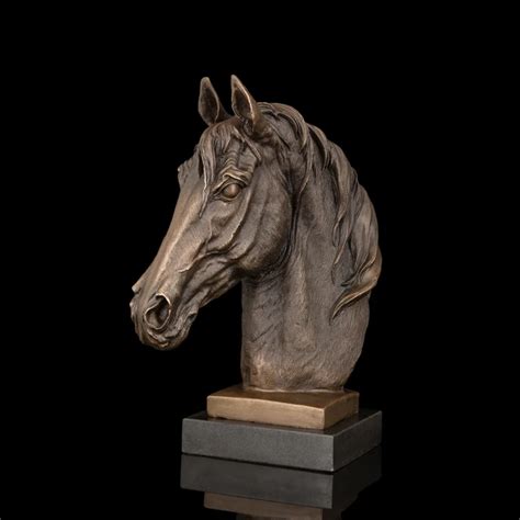 ATLIE Factory Bronze sculpture Horse Head Figurine Animal Bust Statue ...