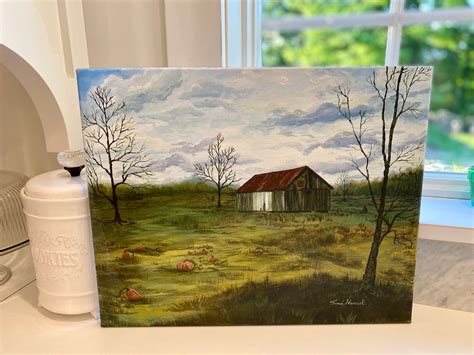 Fall Decor, Old Barn Painting, Pumpkins in Field, Oil Painting - Etsy