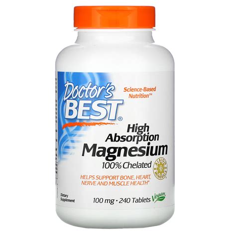 Doctor's Best, High Absorption Magnesium 100% Chelated with Albion Minerals, 100 mg, 240 Tablets ...