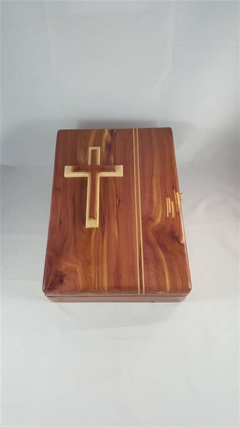 Large Cedar Bible Box designed to hold a large family Bible of 2 smaller Bibles.