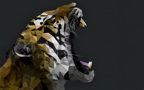 Wallpaper : digital art, animals, anime, artwork, low poly, tiger, gray background, clothing ...