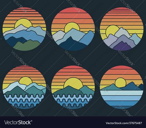 Mountain sunset retro Royalty Free Vector Image