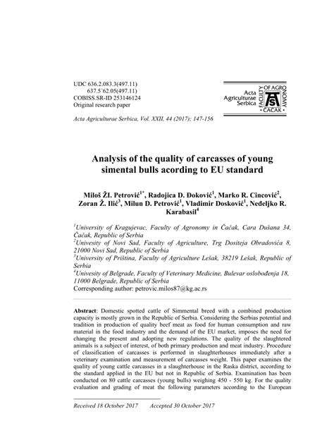 (PDF) Analysis of the quality of carcasses of young Simental bulls according to EU standard