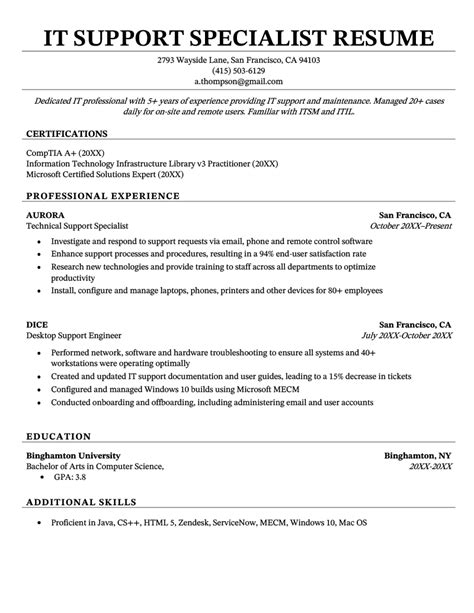 It Support Resume Template