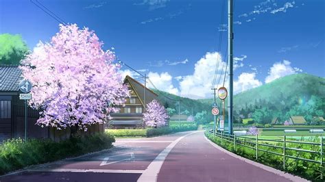 Anime Scenery, sakura, art, anime, village, orginal, scenery, HD ...