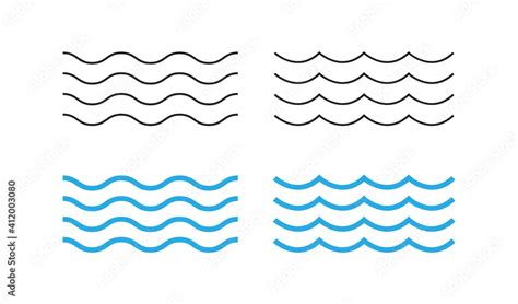 Sea wave icon set. Water logo, line ocean symbol in vector flat Stock ...