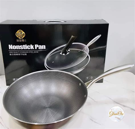 Honeycomb Non-stick Wok Pan with Box, Furniture & Home Living ...