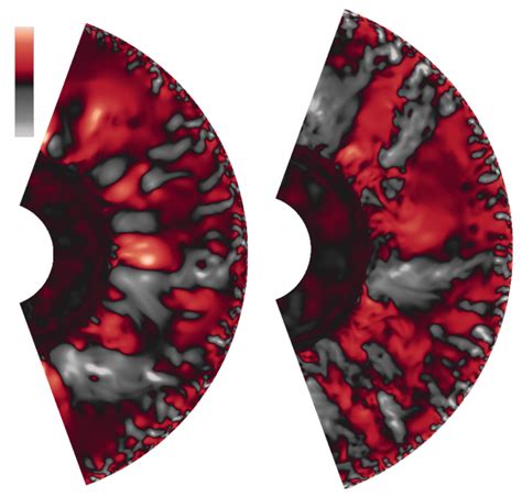 Typical snapshot of radial velocity in simulation wide2D (left), and in... | Download Scientific ...