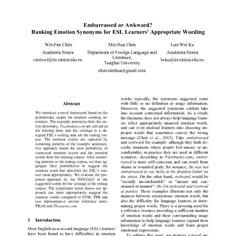 Embarrassed or Awkward? Ranking Emotion Synonyms for ESL Learners ...