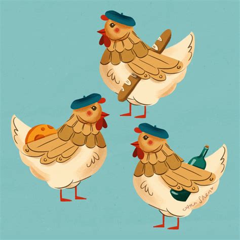 Three French Hens. Well, with French berets, wine and bread, they ...