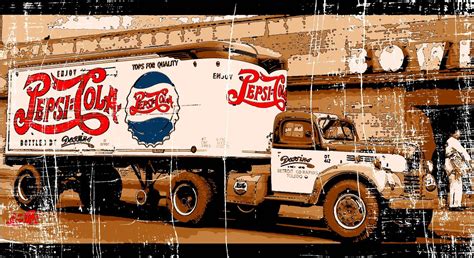 an old pepsi truck is parked in front of a building