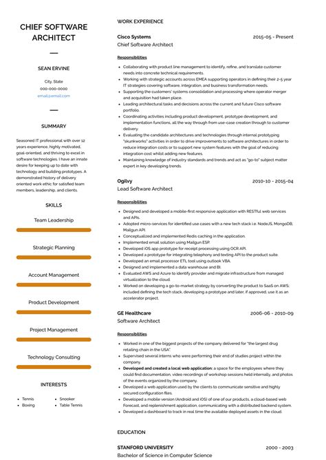 Software Architect - Resume Samples and Templates | VisualCV