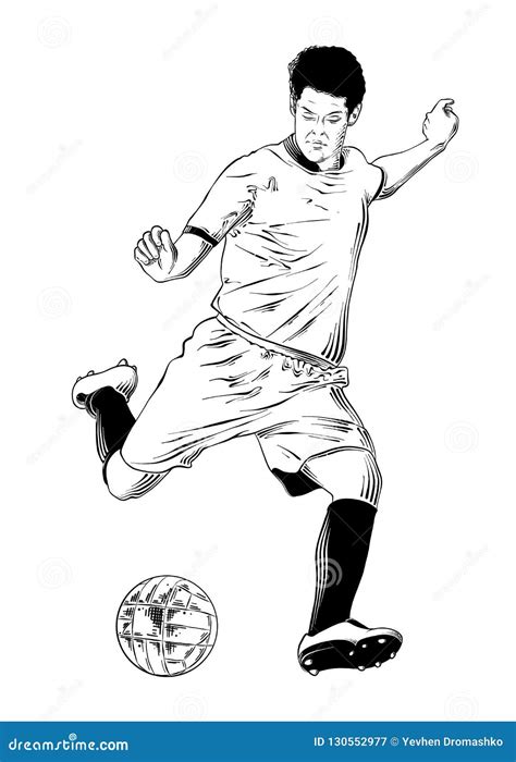 Hand Drawn Sketch of Soccer Player in Black Isolated on White Background. Detailed Vintage ...