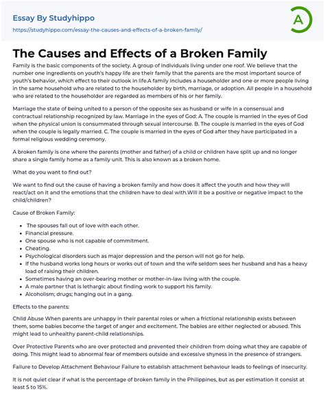 The Causes and Effects of a Broken Family Essay Example | StudyHippo.com