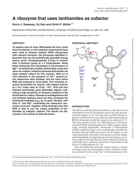 (PDF) A ribozyme that uses lanthanides as cofactor