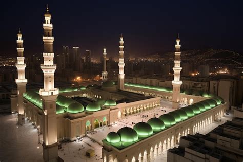 Premium AI Image | Islamic Muslim Makkah Madina Night Scene Mosque