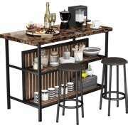 Rent to own 3 Piece Kitchen Island Set, Counter Height Bar Table Set with Faux Marble Top ...