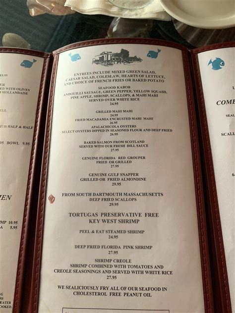 Menu at Kelly's Fish House Dining Room restaurant, Naples