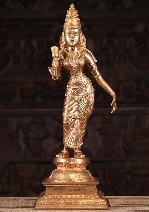 Bronze Panchaloha Temple Parvati Murti 25" (#107b18z): Lotus Sculpture