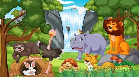 Premium Vector | Cartoon wild animals in the forest