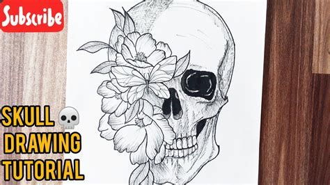 How to draw a skull with flowers || Skull drawing || Tattoo drawing ...