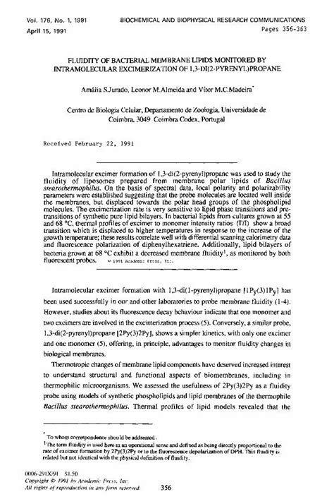 (PDF) Fluidity of bacterial membrane lipids monitored by intramolecular ...