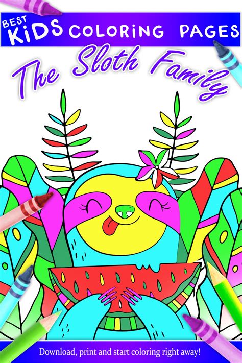 Sloth Coloring Page for Kids - Printable Instant Download