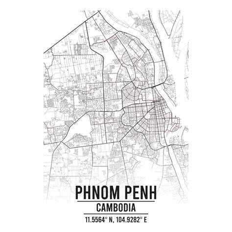 Phnom Penh, Cambodia A3 Map Print - Retro Progression