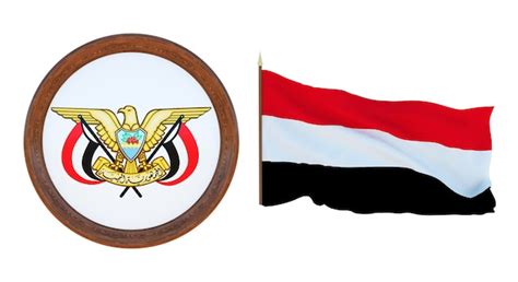 Premium Photo | National flag and the coat of arms 3D illustration of Yemen