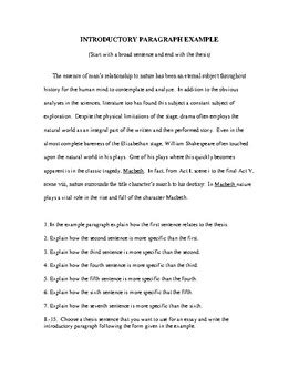 Essay and Research Paper Introductory Paragraph Example and Activity