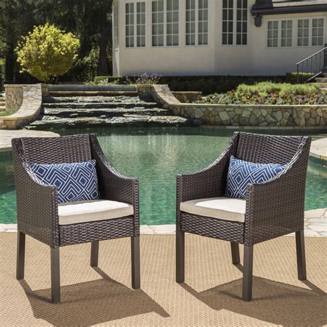 Estelle Outdoor Wicker Dining Chairs with Cushions, Set of 2 ...