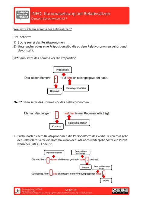 Arbeitsblatt - Kommasetzung bei Relativsätzen - Deutsch - Sprachwissen - mnweg.org